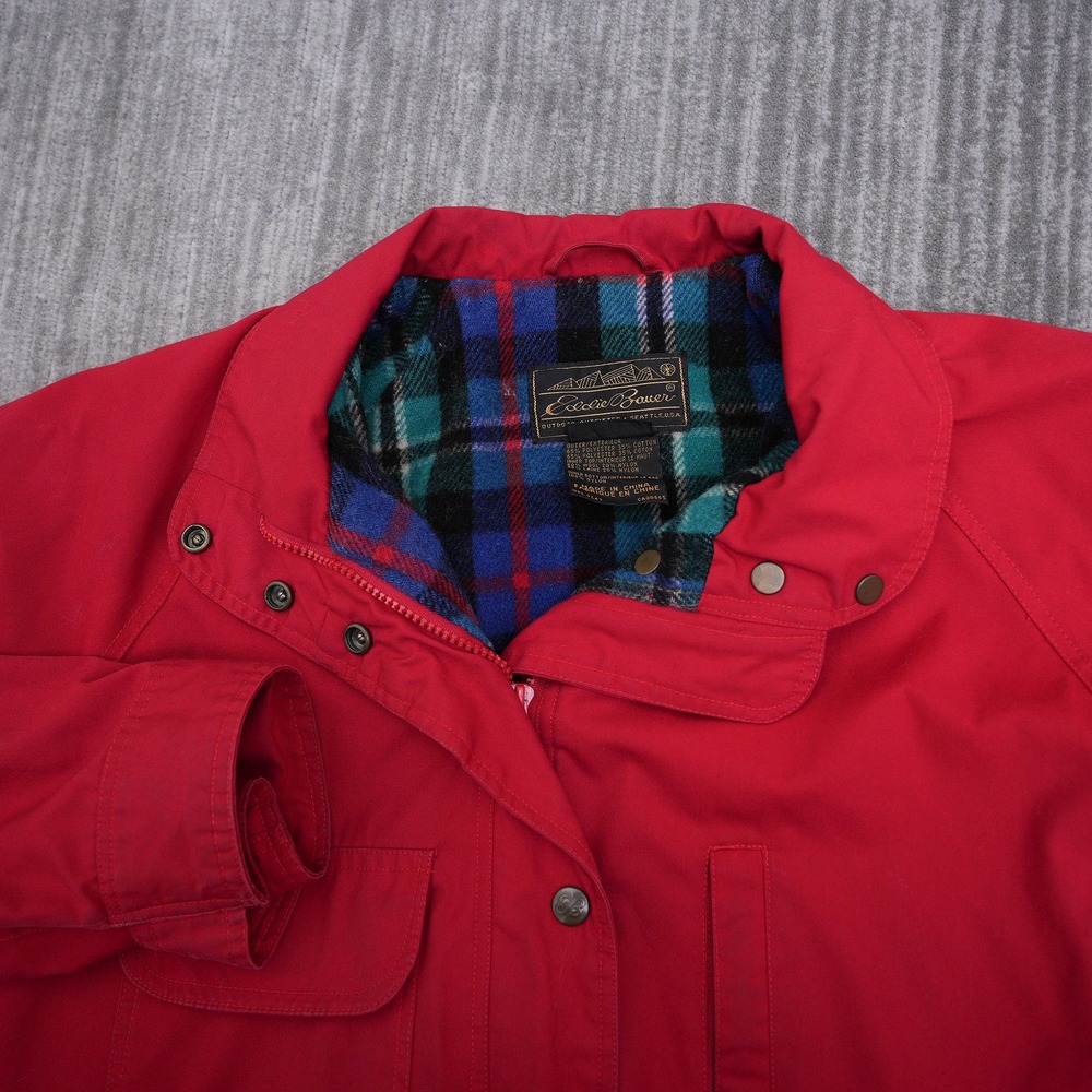 Eddie Bauer Womens Vintage Red Plaid Lined Field Jacket Parka Medium M
